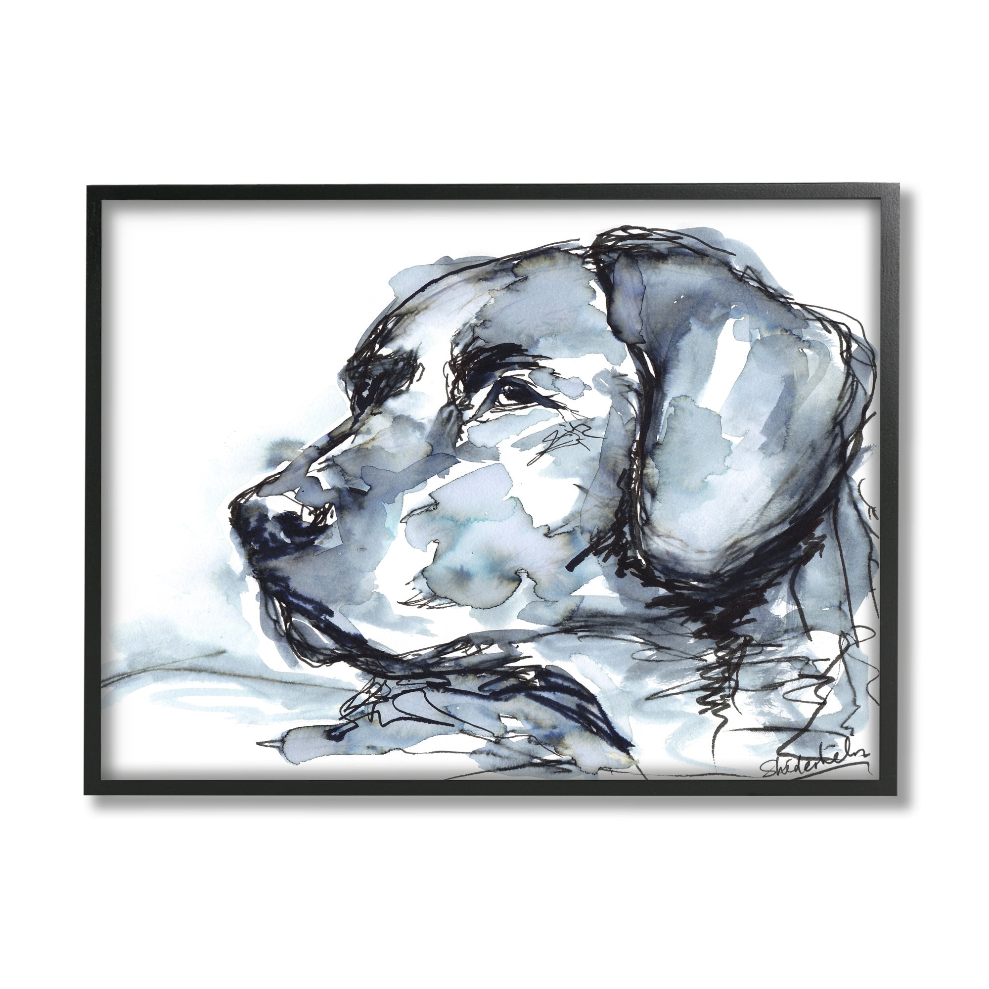 Stupell Industries Monochrome Ink Dog Portrait Abstract Watercolor Detail Painting Black Framed Art Print Wall Art, Design by Kendra Shedenhelm