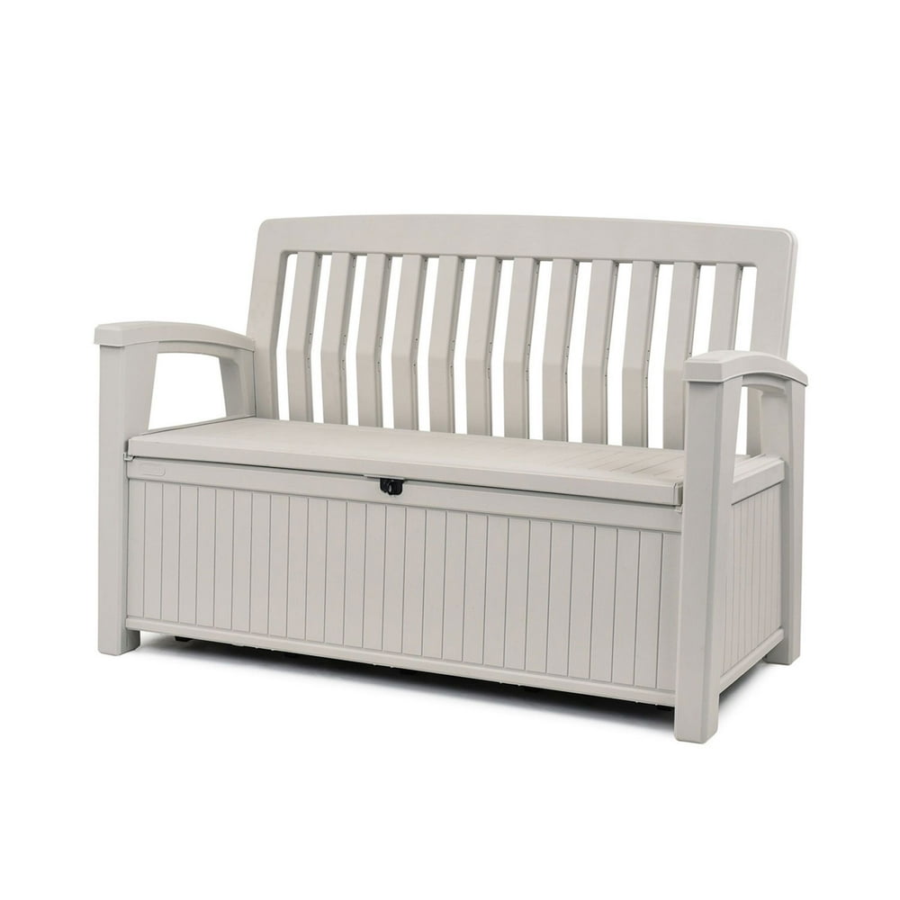 Keter 60 Gallon Patio Storage Bench Tool Box for Outdoor Patio and Garden, Ivory - Walmart.com 