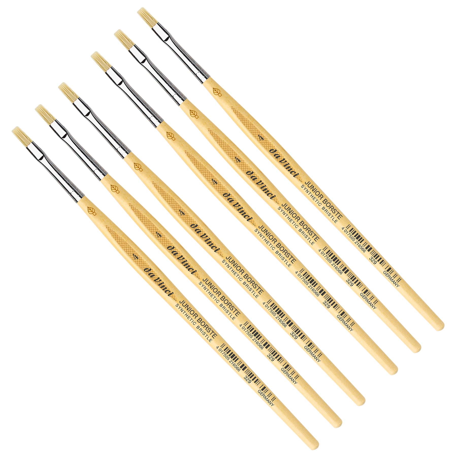 da Vinci JUNIOR BORSTE Synthetic Student Brush, Synthetic, Tempera, Flat, Series 329, Size 4, Pack of 6