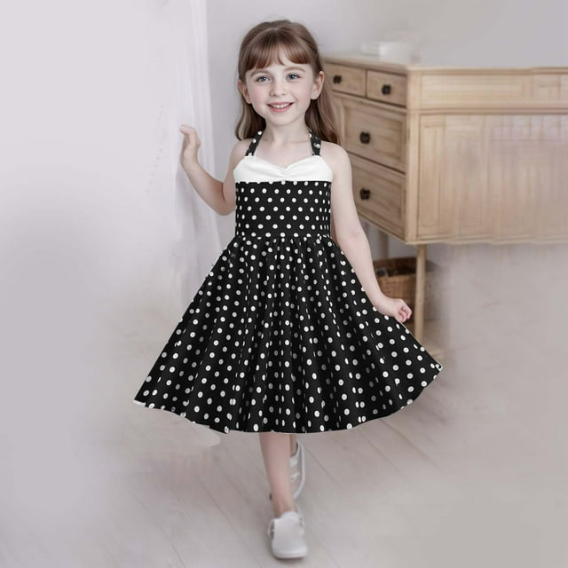 Robes Tendance pour Filles pour Toutes les Occasions, Bretelles Stylées, Design à Pois pour Enfants, Tenue Élégante et Confortable pour Enfants