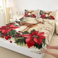 thumbnail image 3 of Manfei Cute Christmas Reindeer Twin Sheet Sets,Rustic Xmas Flower Twin Fitted Sheet,Red Green Beige Flat Sheet For Adults,Microfiber Bedroom Decor,3pcs, 3 of 7