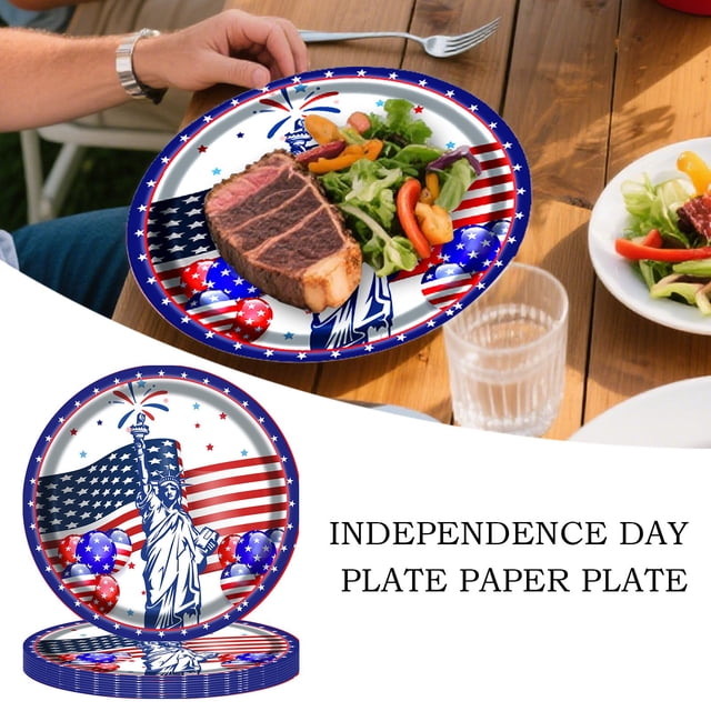 Miyuadkai Claerance! Independence Day Party Tableware Paper Plates, Exquisite Independence Day Themed Paper Plates Adding to the Festive Joyful Atmosphere