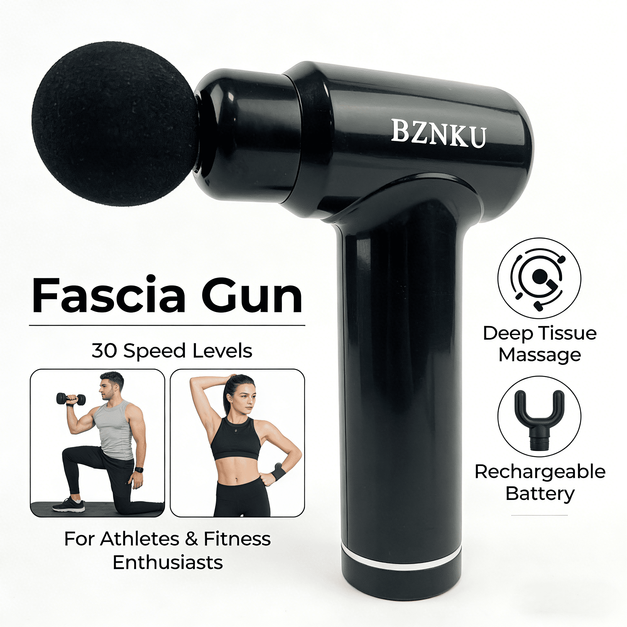BZNKU Massage apparatus,Deep Tissue Massage Gun, 4 Attachments, Quiet Motor, Ergonomic Grip, 6-Speed Lightweight Percussion Massager, Full Body Muscle Recovery & Pain Relief