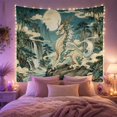 thumbnail image 2 of Qilin on Rocks with Moonlit Mountains and Waterfall, Mystical Fantasy for Mythical Creature Lovers, East Asian Art Decor, Housewarming Gift, Tapestry Wall Hanging for Bedroom and Living Room, 2 of 7