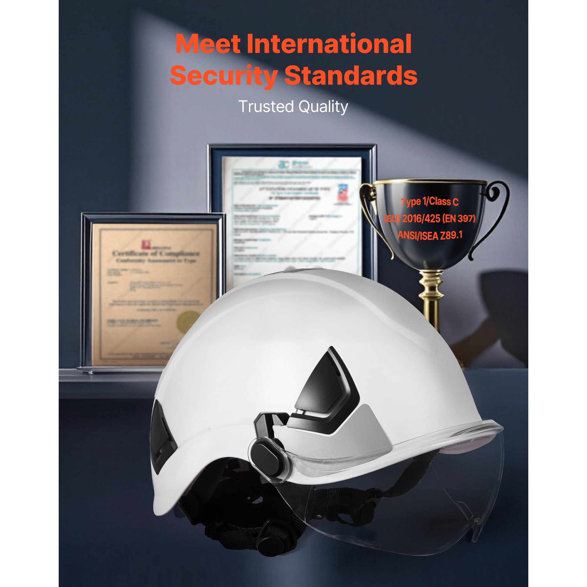 KFFKFF Industrial Safety Helmet, ANSI/ISEA Z89.1 Certified ABS Hard Hat with Visor & 6-Point Adjustable Suspension, Vented Design for Men and Women, Suitable for Indoor and Outdoor Construction Use