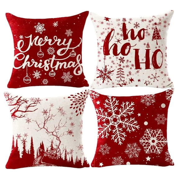 Christmas Decorations Pillow Covers Set of 4 Christmas Series Cushion Sofa Pillow Cover Holiday Zippered Throw Pillow Case