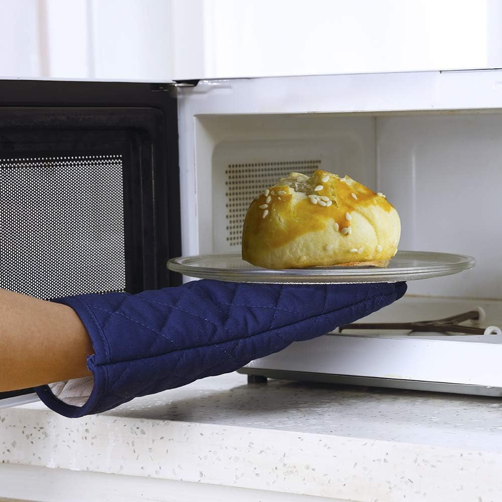 Oven Mitts Professional Heat Resistance Kitchen Cotton Oven Gloves for Grilling Cooking Microwave BBQ Baking, 2-Pack with Soft Inner Lining