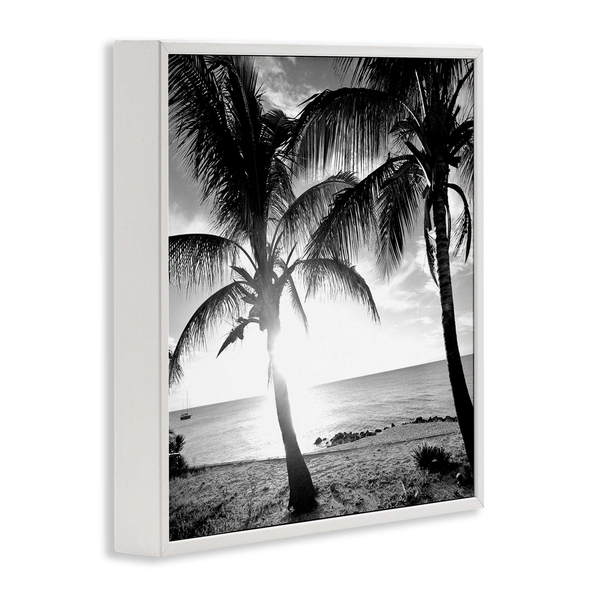 Stupell Industries Sunlit Palm Silhouettes Coastal Photography White Framed Art Print Wall Art, 17 x 17