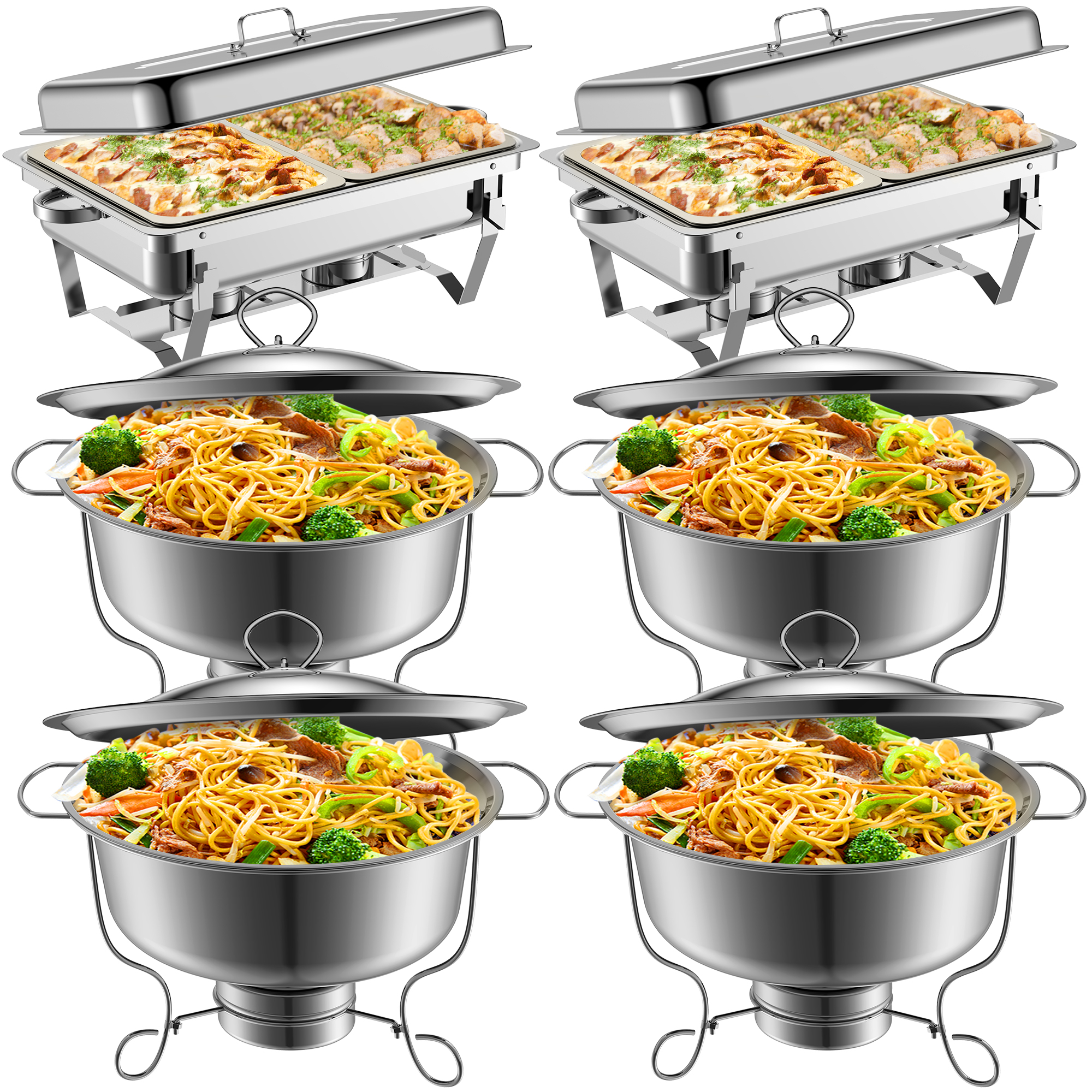 ROVSUN Set Da Buffet In Acciaio Inox Da 5 Quart, 2 Pezzi, Con Vassoi, Coperchi E Supporti Per Carburante, Per Catering, Matrimoni E Feste