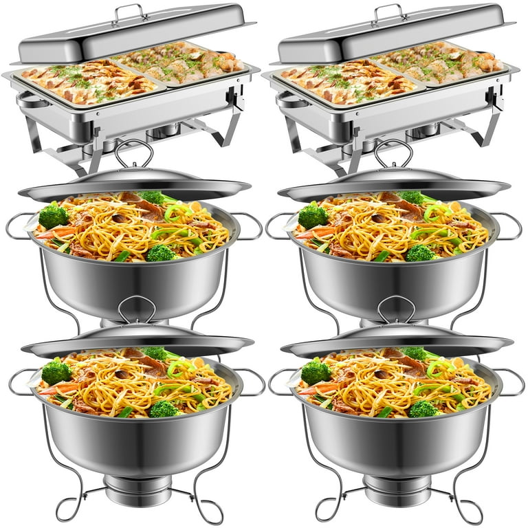 Chafing Dish Buffet Set of 6 Pack, 4 Round chafing Dish + 2 Rectangular  Chafing Dish, Stainless Steel Chafing Dish Buffet Food Warmer for Parties