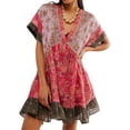thumbnail image 2 of SUNSIOM Femmes Boho Mini Robe d'Été Floral Manches Courtes V Cou Fluide Décontracté Robes de Plage avec Poches, 2 of 8