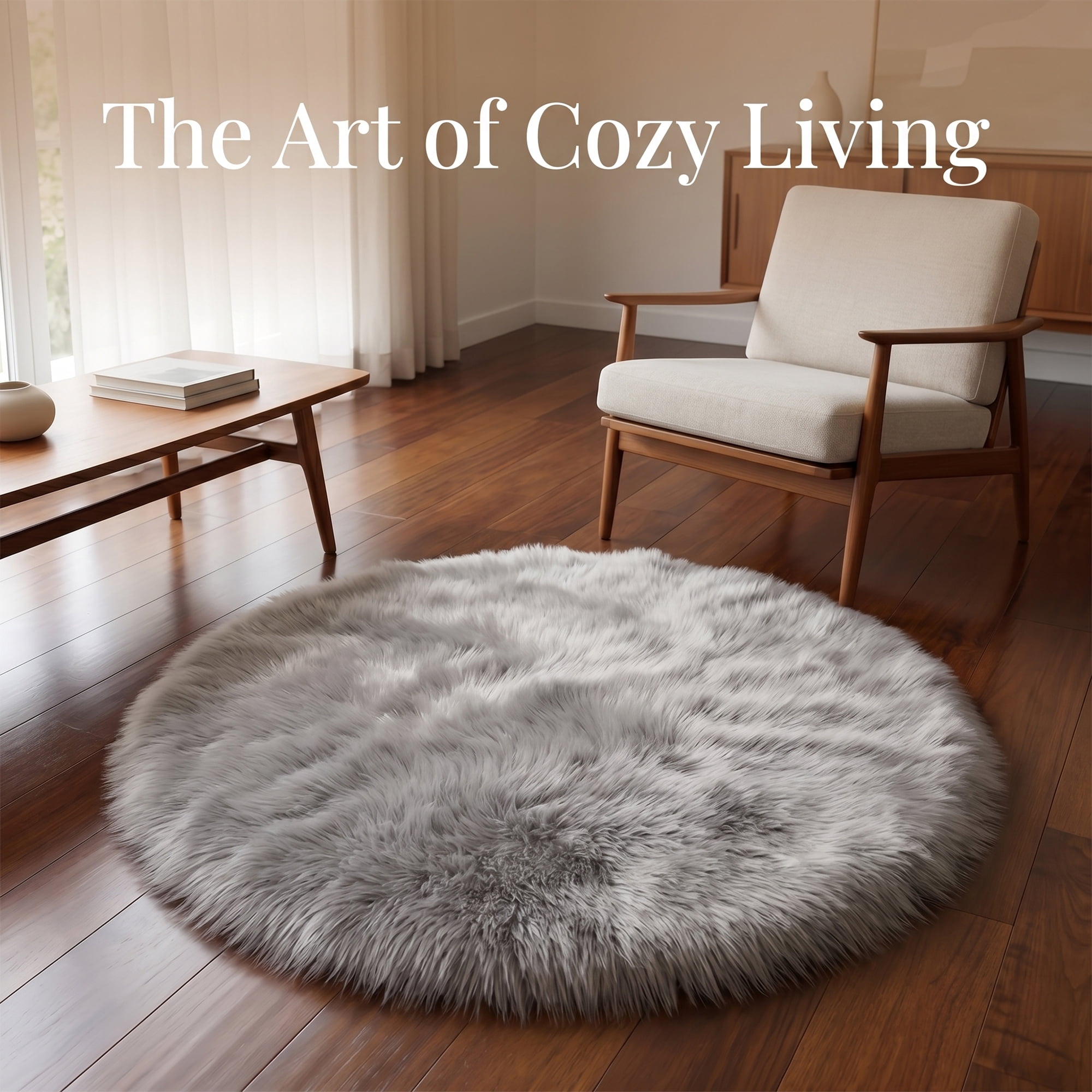 Unique Bargains Shaggy Round Area Rug Fluffy Non-Slip Fuzzy Carpet 20" x 20" Gray