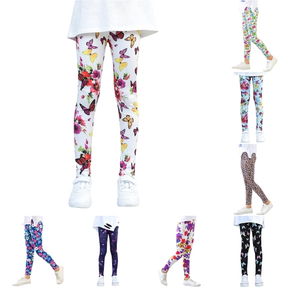 LIIPEE Butterfly Print Leggings For Girls Casual Slim Fit Elastic Waist Pants Kids Holiday Comfortable Breathable Everyday Yoga Pants,2-3 Years