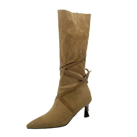 

Women s Autumn And Winter Retro Fashion Handsome Belt Buckle Pointed Toe Comfortable Not Grinding Feet Stiletto High Heeled Boots