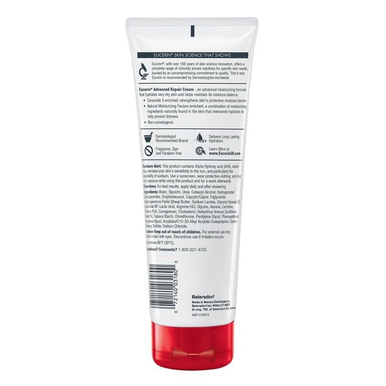 Eucerin Advanced Repair Body Cream, Fragrance Free, 8 oz