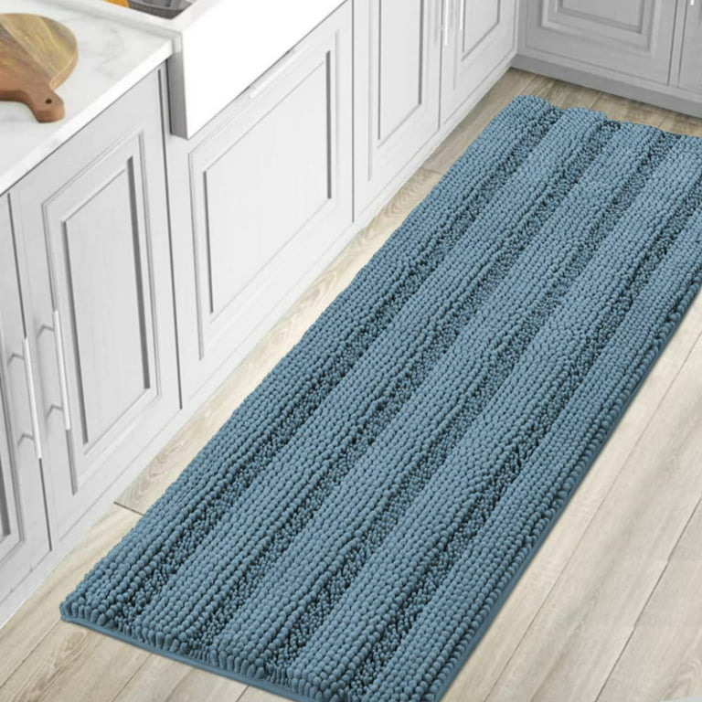 Slip-Resistant Bath Rug Runner Washable Striped Large Chenille Shaggy Bath  Mat Runner Extra Soft and Absorbent Indoor Floor Mats for Bathroom, 47 inch
