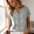 thumbnail image 5 of cocolona Womens Summer Linen V Neck Tops Short Sleeve Embroidery Shirts Trendy Casual Loose Blouses, 5 of 7