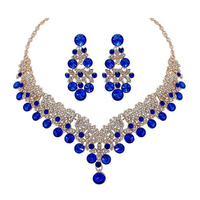 1 set of Women Jewelry Necklace Earrings Rhinestones Earrings Wedding Necklace for Girl