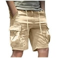 thumbnail image 3 of Mens Long Cargo Shorts Expandable Waist Work Shorts Casual Breathable Fabric Summer Outdoor Casual Shorts Multi Pocket Khaki,M, 3 of 6