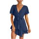 thumbnail image 1 of Mujer Casual Manga Corta Verano Cintura Corbata Doble Capa Volantes Cuello V Vendaje Túnica Vestido Sólido Fridja  qw4205, 1 of 9