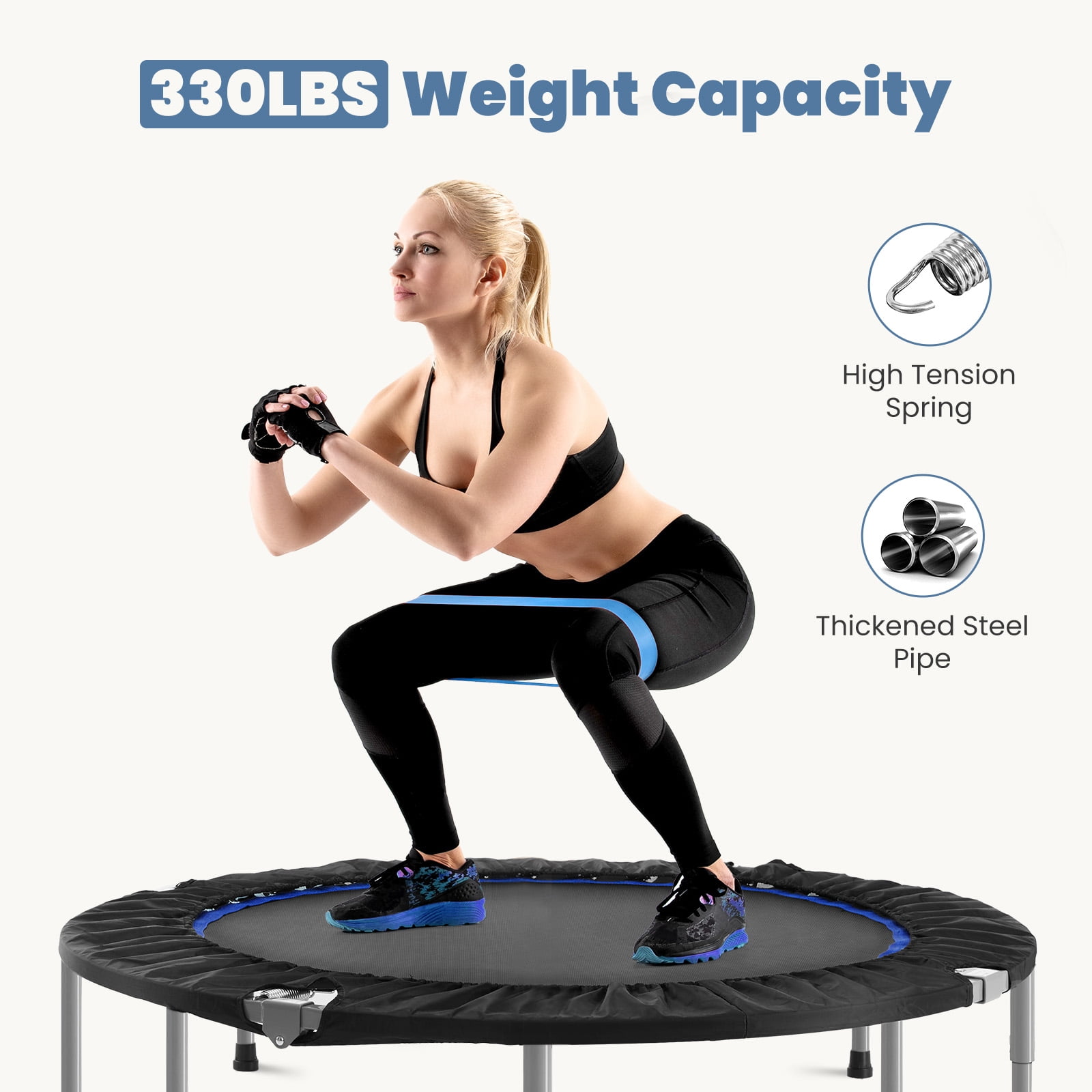 GIANNA 48" Collapsible Mini Trampoline, 330lbs Maximum Load Capacity, with Foam Handles, Exercise Trampoline Suitable for Adult Fitness, Kids, Indoor Outdoor, Blue