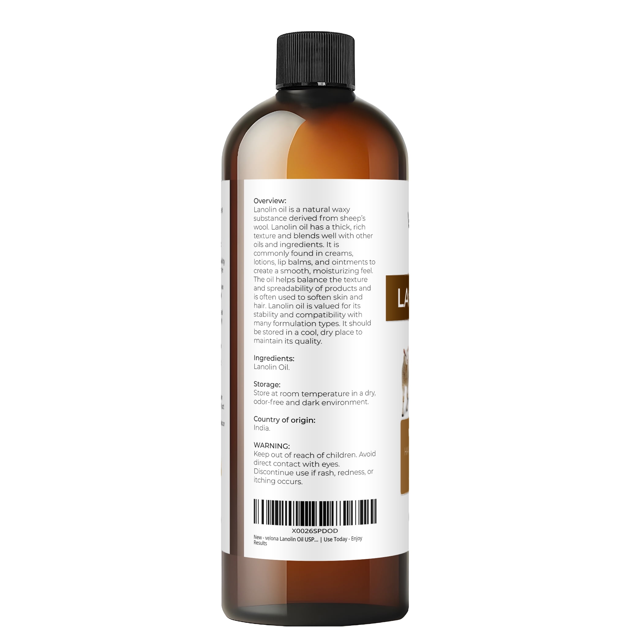 Lanolin Oil USP Grade by Velona - 16 oz | 100% Pure and Natural Carrier Oil | Refined, Cold pressed | Skin, Hair, Body & Face Moisturizing | Use Today - Enjoy Results