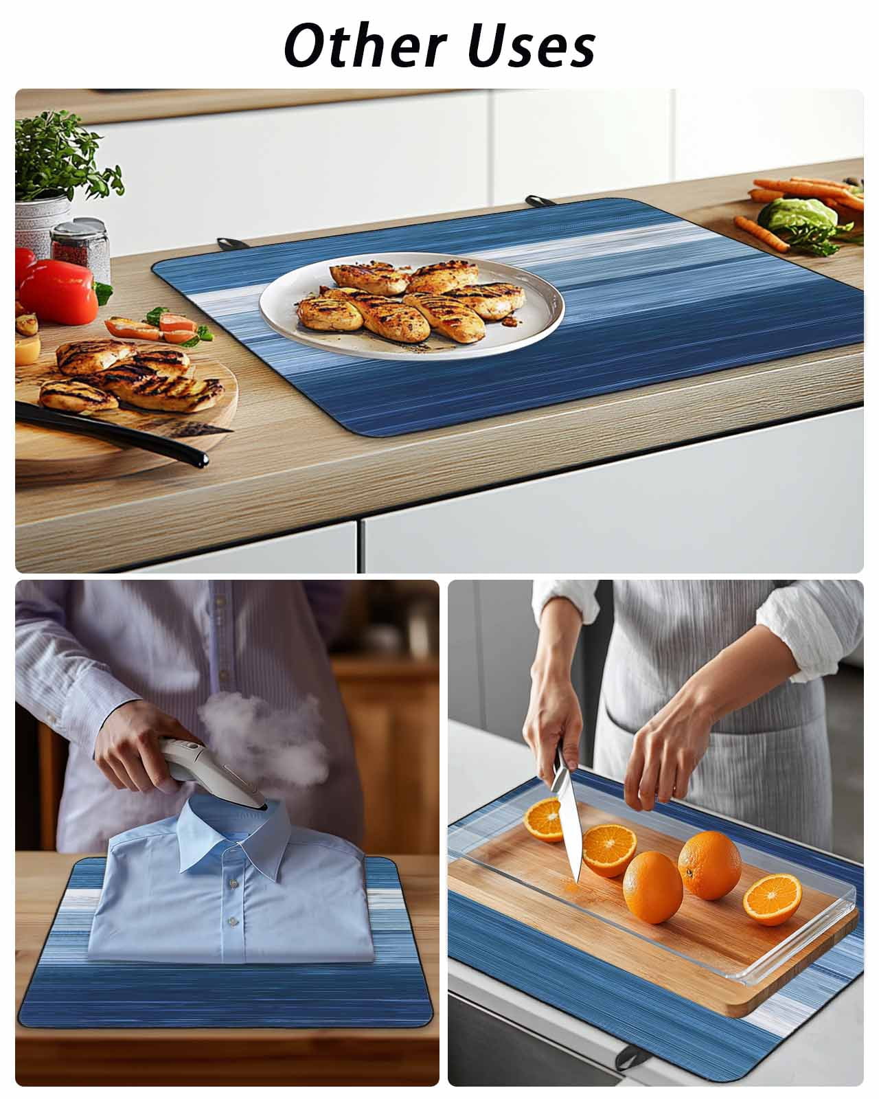Stove Top Covers for Electric Stove, Blue Ombre Stripe Glass Stovetop Cover Protector, Farmhouse Striped Modern Abstract Art Induction Cooktop Protector Oven Mat for Kitchen Countertop 24"x21"