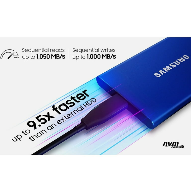 SAMSUNG SSD T7 Portable External Solid State Drive 2TB, USB 3.2 Gen 2,  Reliable Storage for Gaming, Students, Professionals, MU-PC2T0H/AM, Blue