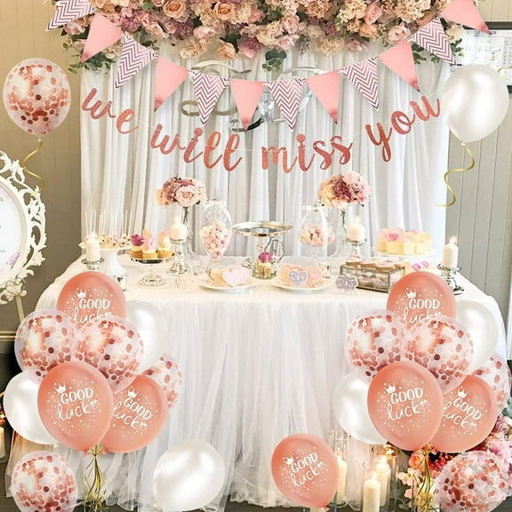 AOWEE We Will Miss You Decoration Farewell Party Decoration Rose Gold Glitter We Will Miss You Banner Triangle Flag Banner Good Luck Balloons for Retirement Graduate Farewell Colleagues Decoration