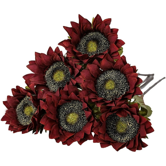 6 Pack Artificial Silk Sunflowers Long Stem Fake Sunflowers Bouquet Large Sunflowers For