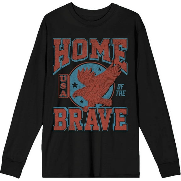 USA Home of the Brave Black Adult Crew Neck Long Sleeve Tee-XL