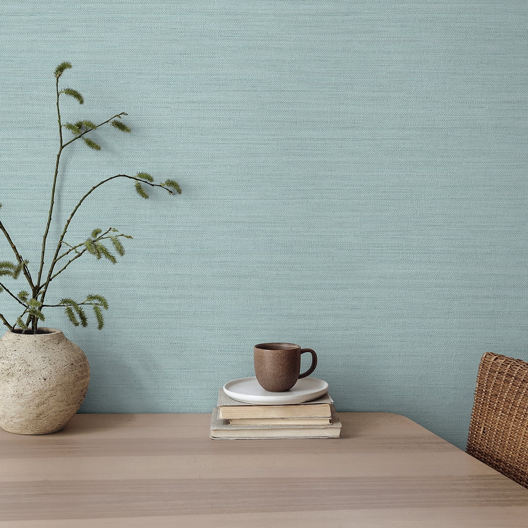 Tempaper Textured Horizontal Faux Grasscloth Seaglass Peel and Stick Wallpaper, 20.5" x 16.5'