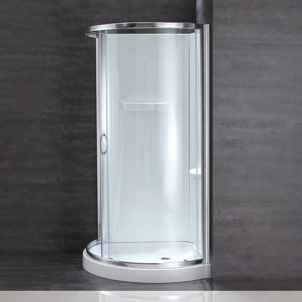 Charlotte Ensemble de douche 34 x 34 en acrylique avec drain central  blanche avec verre clair et fini chrome
