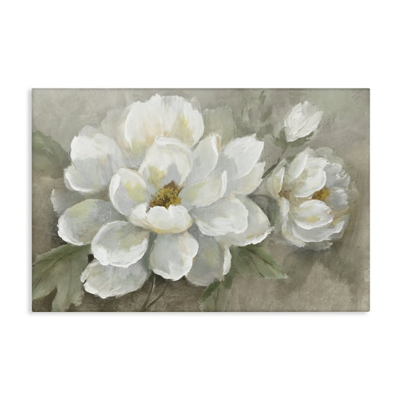 Stupell Industries Blooming Magnolias on Beige Floral Painting Wrapped Canvas Canvas Art Print Wall Art, 24 x 16