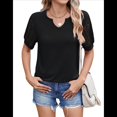 thumbnail image 3 of Camisetas Casuales de Cuello en V para Mujer, Blusas de Encaje de Corta con Dobladillo Curvo, Corte Holgado. Negro XL, 3 of 10