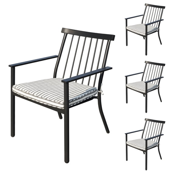 MOONMISS Set of 4 Stackable Wrought Iron Patio Dining Chairs with Cushions,Outdoor Arm Chairs for Porch Lawn Garden Backyard,Black
