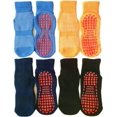 thumbnail image 1 of Leeshow - 4 pares de calcetines antideslizantes para cama elástica para niños, calcetines antideslizantes para ejercicio, gimnasio, yoga y pilates, Amarillo, azul marino., 6-9years, 1 of 3