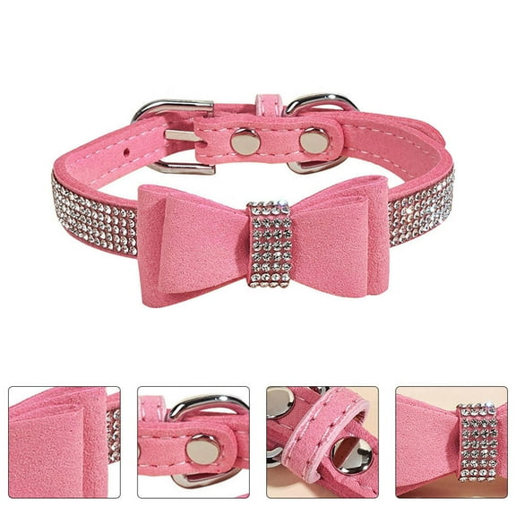 NICEXMAS 1Set Durable Pink Rhinestone Dog Collar Adjustable for Outdoor Dog Training and Hiking