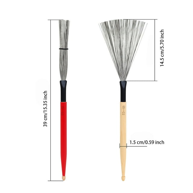 Pack of 2 Drum Brush Instrument Supplies High-carbon Steel Firm Structure Cajon Stick Professional Compact Size Practicing Prop Red