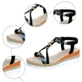 thumbnail image 5 of Rokment Glitter Rhinestones Bohemian Wedge Dressy Sandals for Women Ethnic Handwoven Rope Lined Sole Open Toe Espadrilles Platform Elastic Ankle Strap Walking Dress Beach Summer Shoes Black Size 6, 5 of 7