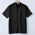 thumbnail image 4 of MIXUE Shirts For Men Summer Solid Color V Neck Button Short Sleeve Slim Fit Casual Basic Pullover Tops Tee Shirts Daily-Wear,Black,XXXL, 4 of 5