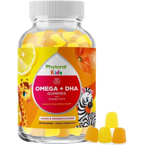 Phytoral Kids Omega 3 6 9 and DHA Gummies, Omega Fatty Acids for Brain and Immunity, 60 Count