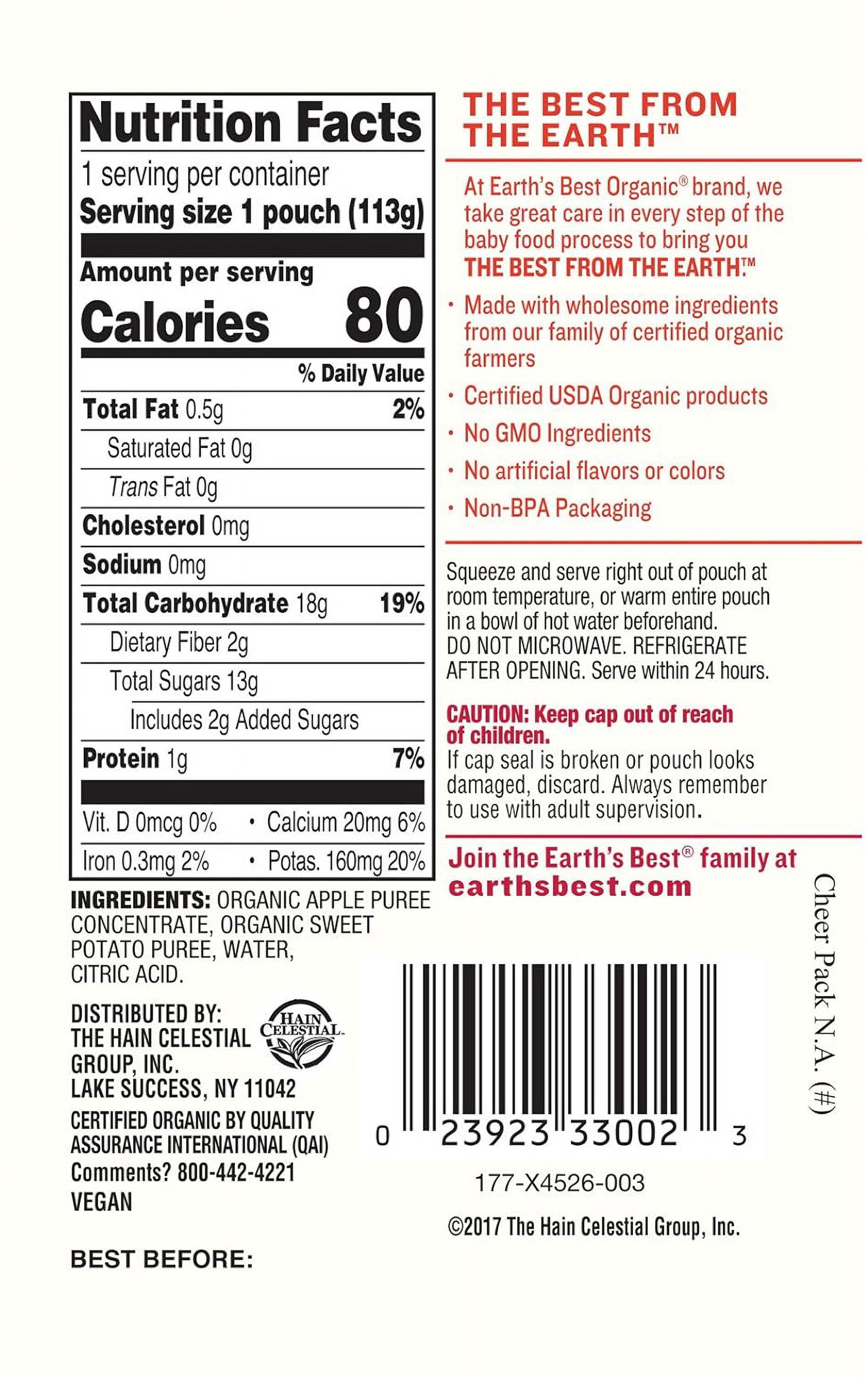 Earth's Best Organic Stage 2 Baby Food, Sweet Potato & Apple, 4 oz Pouches (12 Pack)
