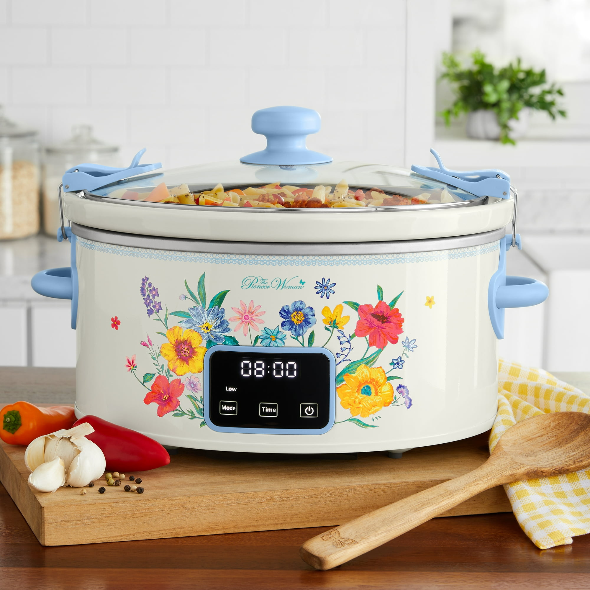 The Pioneer Woman 6-Quart Slow Cooker, Locking Lid, Digital, Brilliant Blooms, Model PW8400778514-7