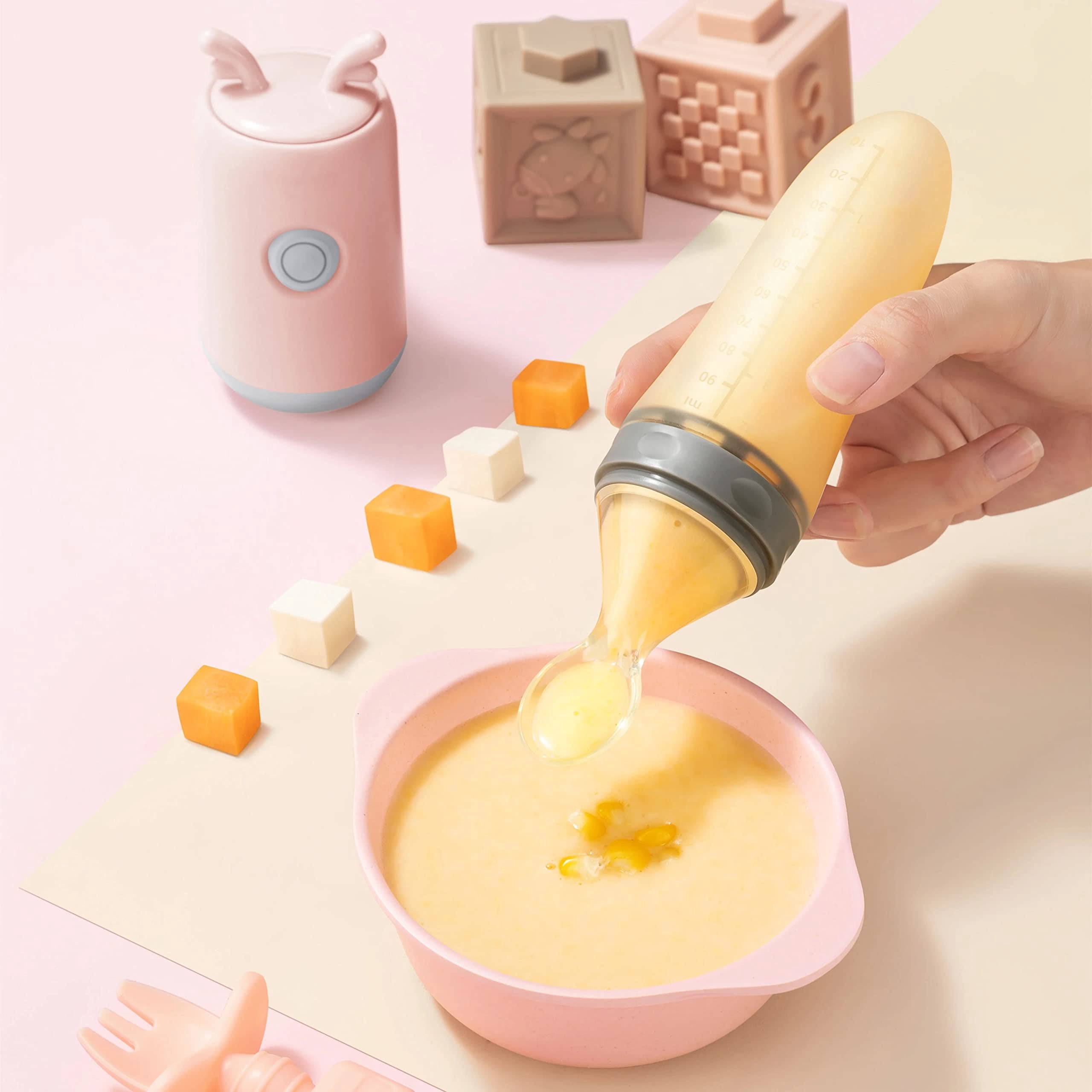 Socila Blender Baby Food Processor Mini Portable Blender With Silicone Feeding Bottle and Baby Spoons USB Quick Recharging