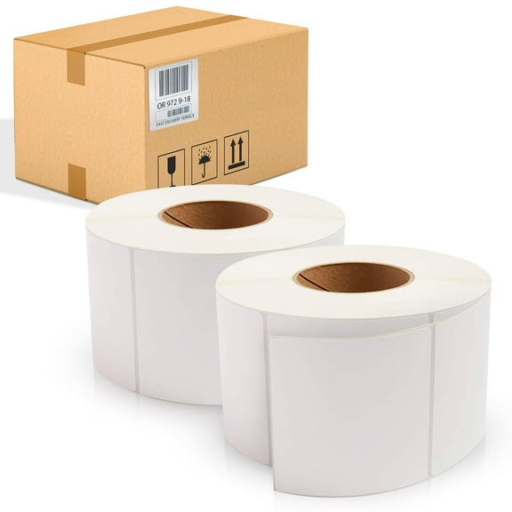 White Thermal Transfer Labels, 3 in Core Non-Perforated 12 in OD, 8600 Count, 4 x 4 in