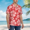 thumbnail image 3 of Sikiie Red Hibiscus Flower Print Men's Hawaiian Shirt, Summer Beach Button Pocket Short Sleeve T-Shirt,3X-Large, 3 of 7