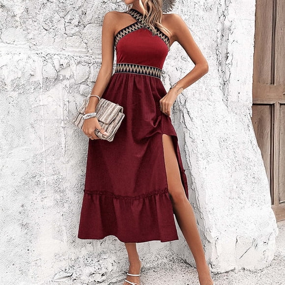 Women's Off Shoulder Dress, Sleeveless High Waist Maxi Long Dress for Summer, Casual and Formal Wear