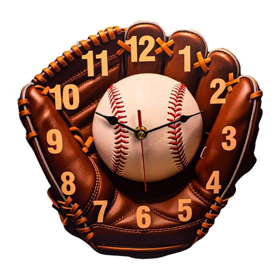 Reloj de pared con diseño de guante de béisbol, con temática deportiva, de 10 pulgadas, decorativo para escuela, dormitorio y oficina.