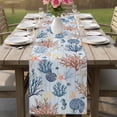 thumbnail image 4 of Blue Coastal Table Runner - 36 Inch Long Coral Shell Starfish Seahorse Summer Beach Cotton and Linen Blended Dress Scarves Farmhouse Table Runner for Kitchen Dining, Coffee Table, 13" x 36", 4 of 8